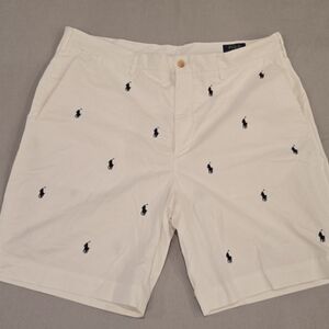 Polo Ralph Lauren Men's White All Over Pony Stretch Classic Fit 9" Shorts